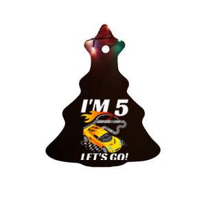 Kids 5 Year Old 5th Racing Racecar Birthday Party Ceramic Tree Ornament