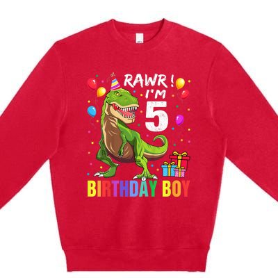 K.i.d.s 5 Year Old Shirt 5th Birthday Boy T Rex Dinosaur Shirt Premium Crewneck Sweatshirt