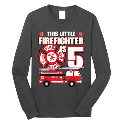 Kids 5 Year Old Firefighter Birthday Party Fire Truck 5th Gift Long Sleeve Shirt