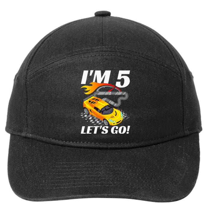 Kids 5 Year Old 5th Racing Racecar Birthday Party 7-Panel Snapback Hat