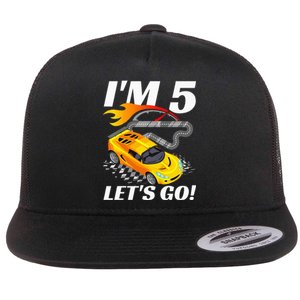 Kids 5 Year Old 5th Racing Racecar Birthday Party Flat Bill Trucker Hat