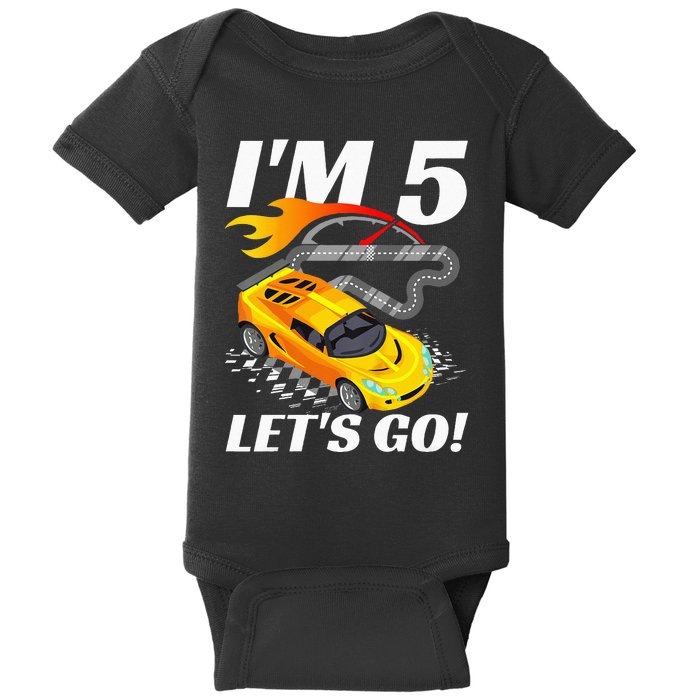 Kids 5 Year Old 5th Racing Racecar Birthday Party Baby Bodysuit