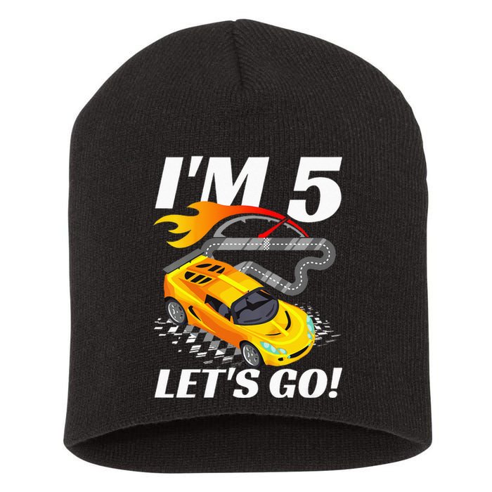 Kids 5 Year Old 5th Racing Racecar Birthday Party Short Acrylic Beanie