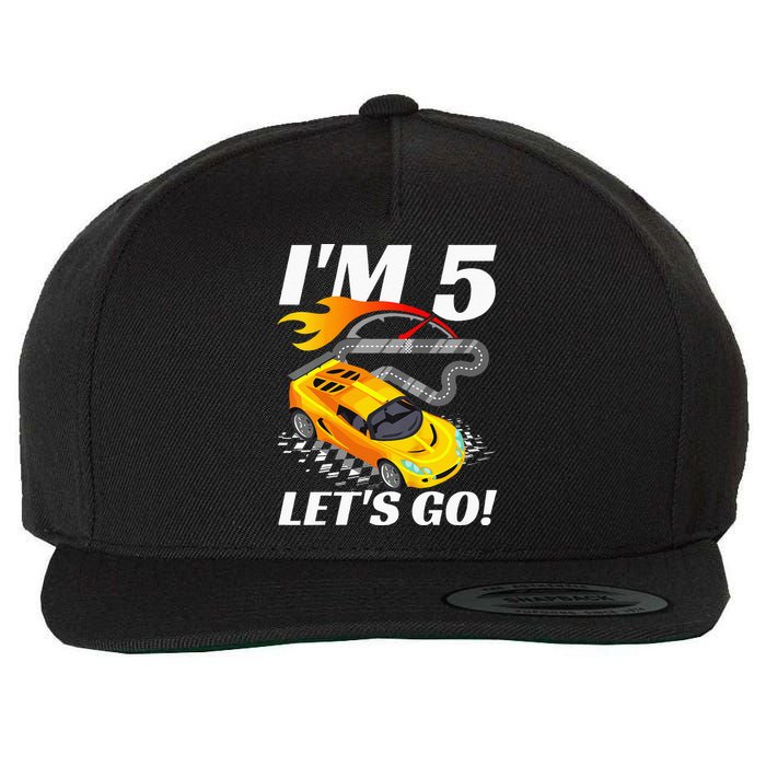 Kids 5 Year Old 5th Racing Racecar Birthday Party Wool Snapback Cap