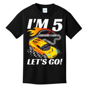 Kids 5 Year Old 5th Racing Racecar Birthday Party Kids T-Shirt