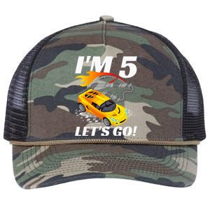 Kids 5 Year Old 5th Racing Racecar Birthday Party Retro Rope Trucker Hat Cap