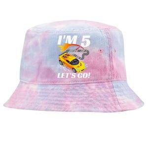 Kids 5 Year Old 5th Racing Racecar Birthday Party Tie-Dyed Bucket Hat