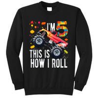 Kids 5 Year Old Building Blocks Monster Truck 5th Birthday Boy Sweatshirt