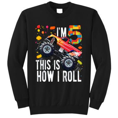 Kids 5 Year Old Building Blocks Monster Truck 5th Birthday Boy Sweatshirt