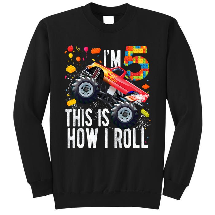 Kids 5 Year Old Building Blocks Monster Truck 5th Birthday Boy Sweatshirt