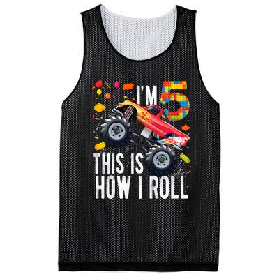 Kids 5 Year Old Building Blocks Monster Truck 5th Birthday Boy Mesh Reversible Basketball Jersey Tank