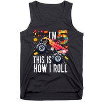 Kids 5 Year Old Building Blocks Monster Truck 5th Birthday Boy Tank Top