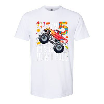 Kids 5 Year Old Building Blocks Monster Truck 5th Birthday Boy Softstyle CVC T-Shirt