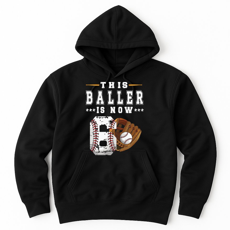 Kids 6th Birthday Baseball Boy Six Year Old Baseball Player Hoodie
