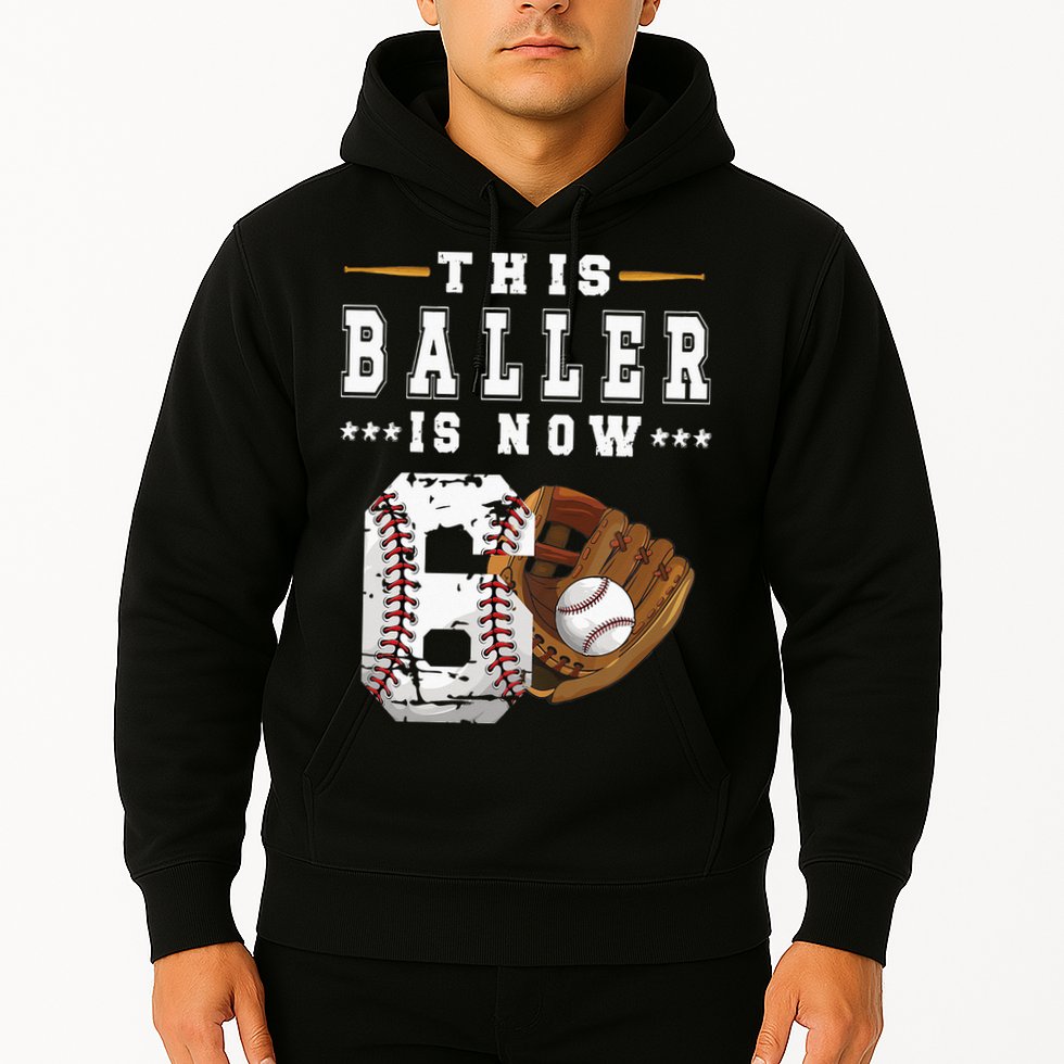 Kids 6th Birthday Baseball Boy Six Year Old Baseball Player Hoodie