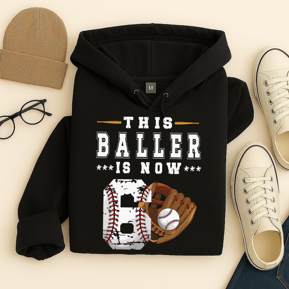 Kids 6th Birthday Baseball Boy Six Year Old Baseball Player Hoodie
