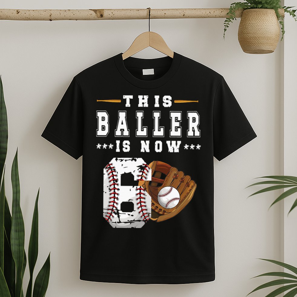 Kids 6th Birthday Baseball Boy Six Year Old Baseball Player T-Shirt