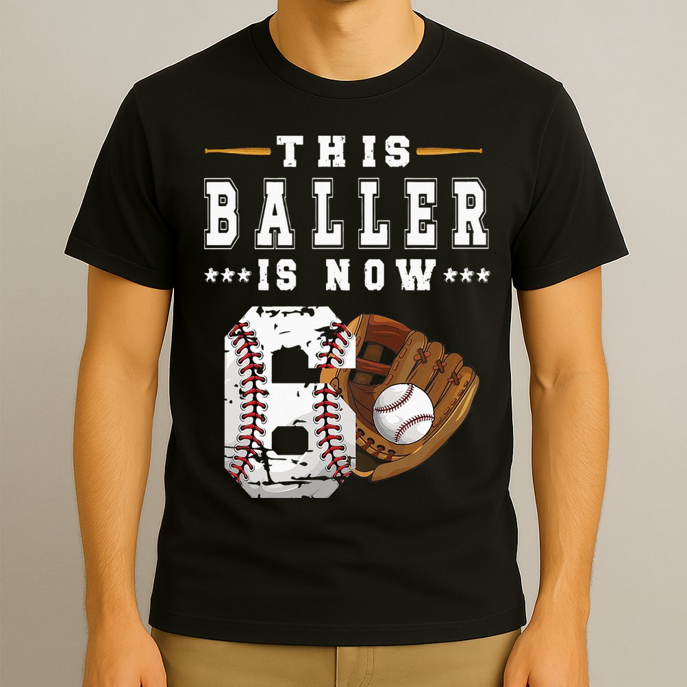 Kids 6th Birthday Baseball Boy Six Year Old Baseball Player T-Shirt