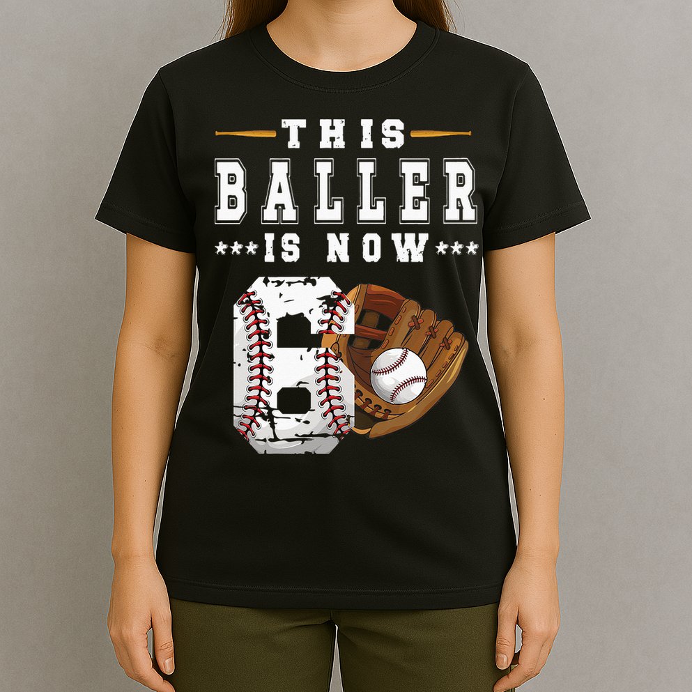 Kids 6th Birthday Baseball Boy Six Year Old Baseball Player T-Shirt