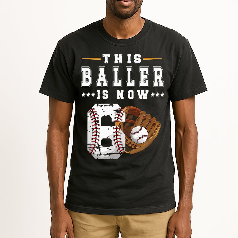 Kids 6th Birthday Baseball Boy Six Year Old Baseball Player Tall T-Shirt