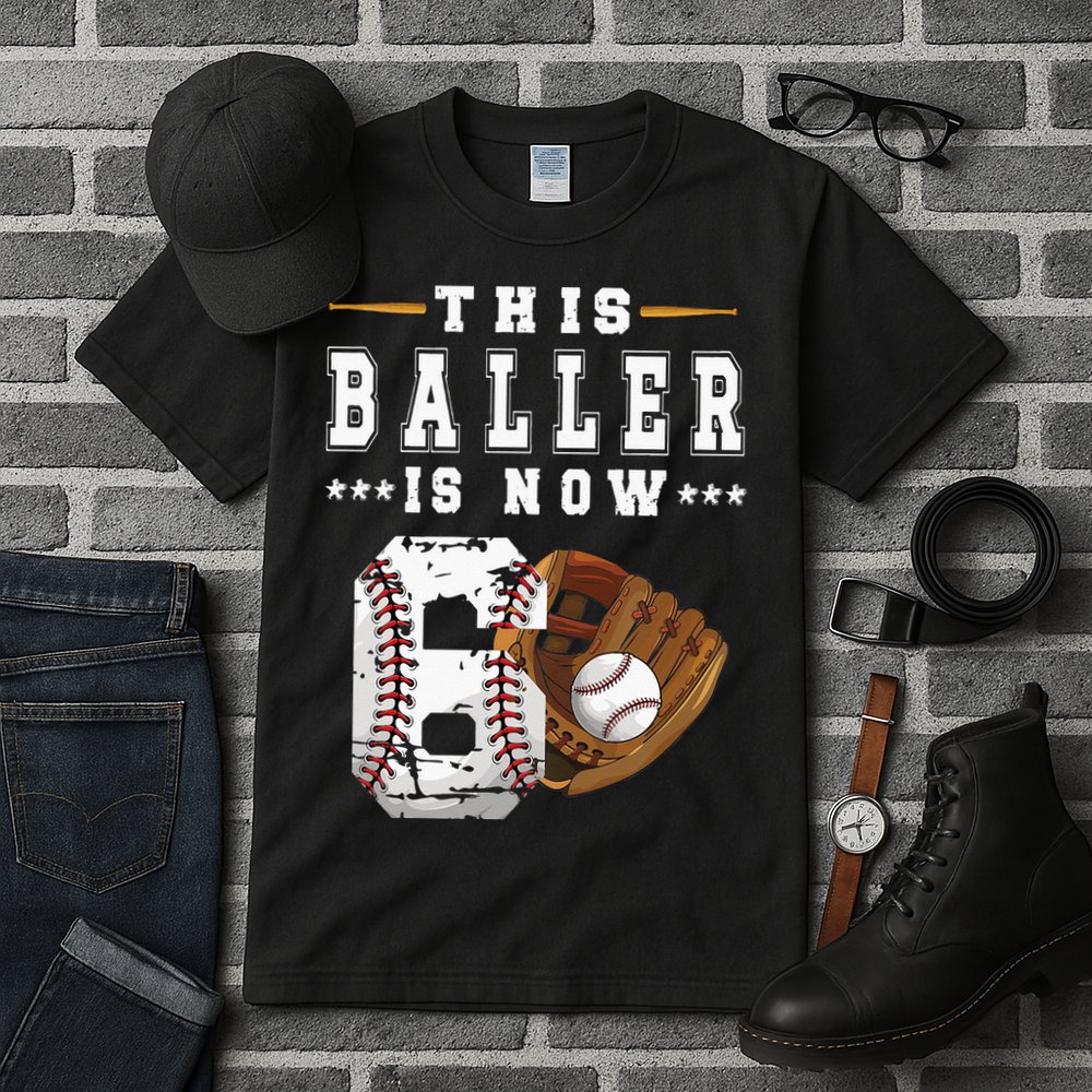 Kids 6th Birthday Baseball Boy Six Year Old Baseball Player Tall T-Shirt