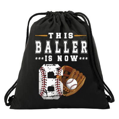 Kids 6th Birthday Baseball Boy Six Year Old Baseball Player Drawstring Bag