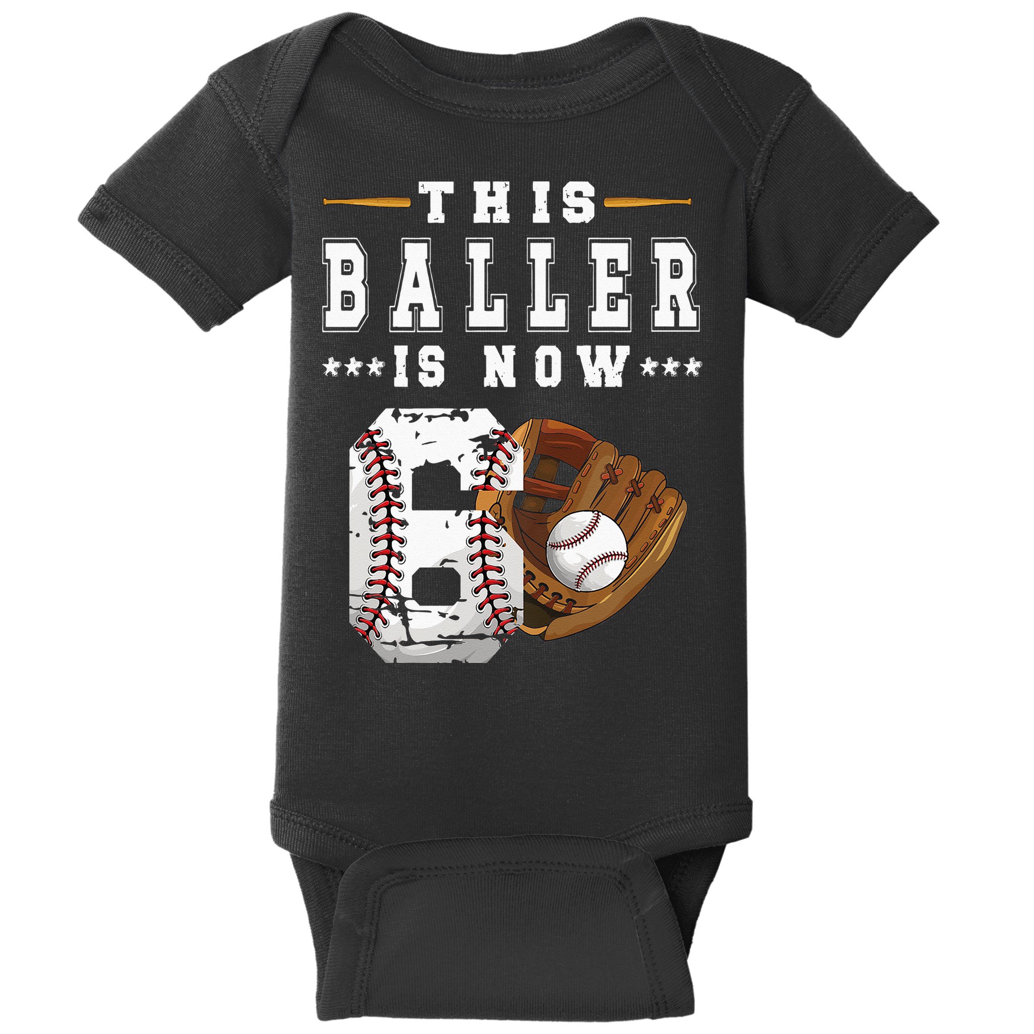 Kids 6th Birthday Baseball Boy Six Year Old Baseball Player Baby Bodysuit