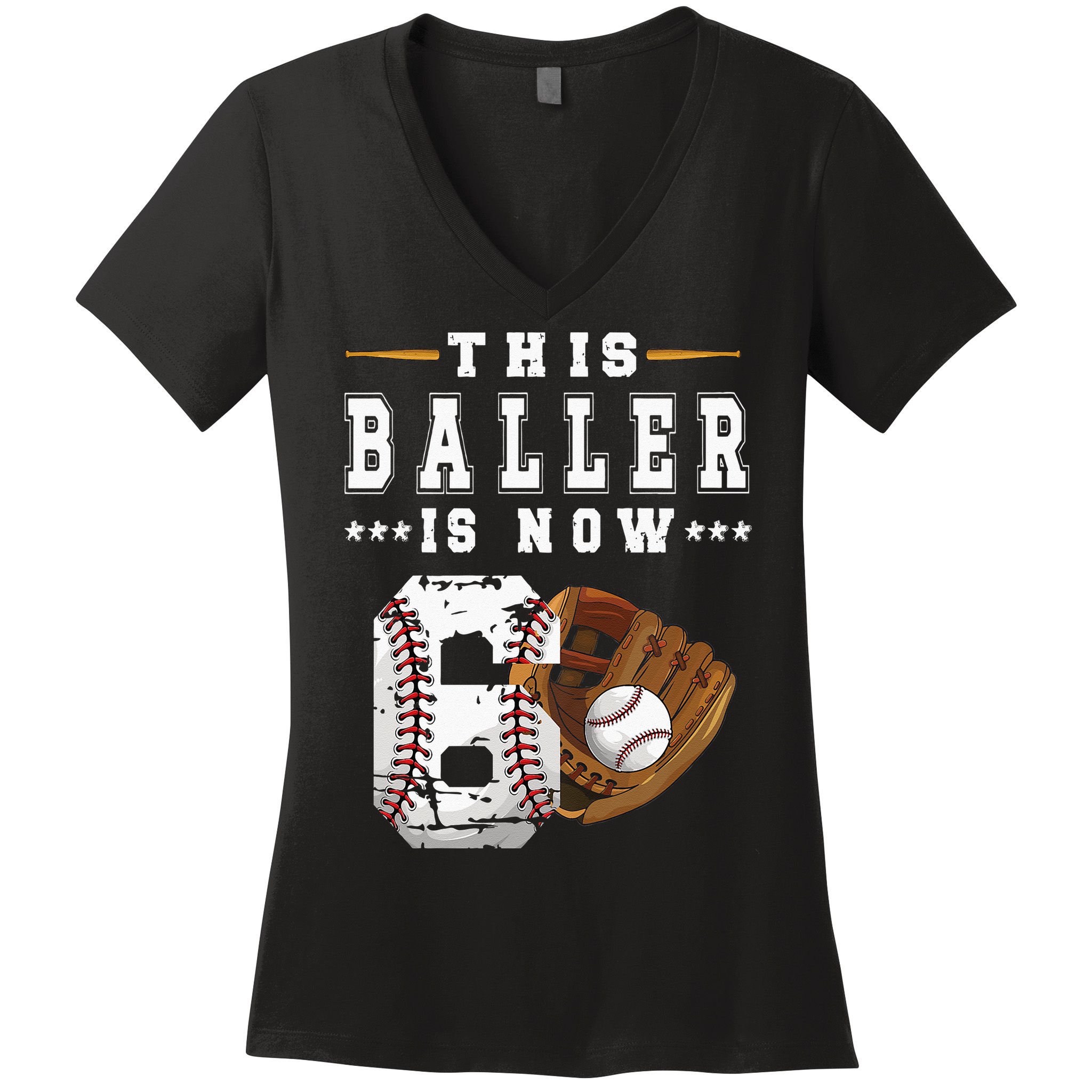 Kids 6th Birthday Baseball Boy Six Year Old Baseball Player Women's V-Neck T-Shirt