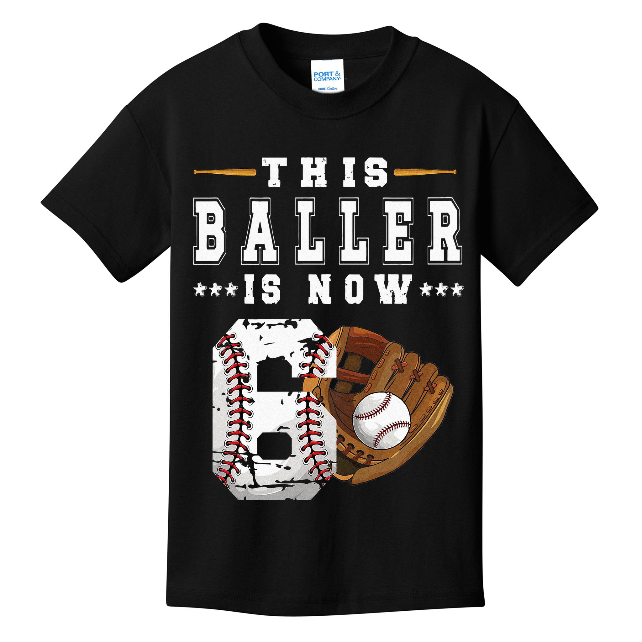 Kids 6th Birthday Baseball Boy Six Year Old Baseball Player Kids T-Shirt