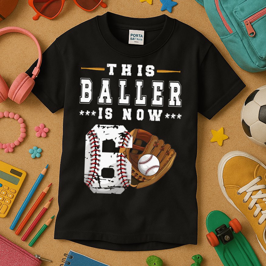 Kids 6th Birthday Baseball Boy Six Year Old Baseball Player Kids T-Shirt