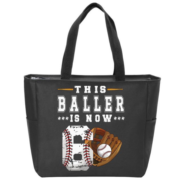 Kids 6th Birthday Baseball Boy Six Year Old Baseball Player Zip Tote Bag