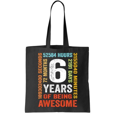 Kids 6th Birthday 6 Years Old Vintage Retro 72 Months Bag