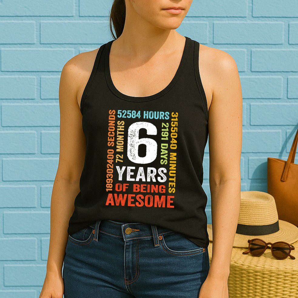 Kids 6th Birthday 6 Years Old Vintage Retro 72 Months Womens Tank Top