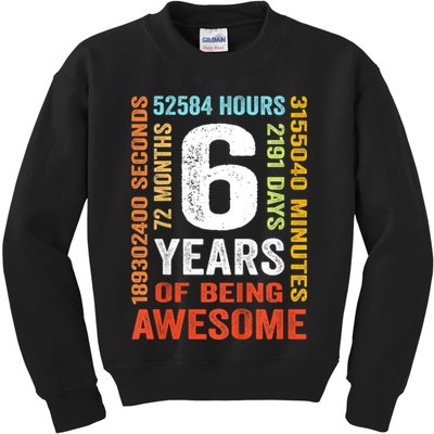 Kids 6th Birthday 6 Years Old Vintage Retro 72 Months Kids Sweatshirt