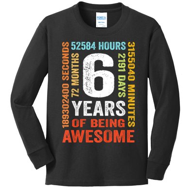 Kids 6th Birthday 6 Years Old Vintage Retro 72 Months Kids Long Sleeve Shirt