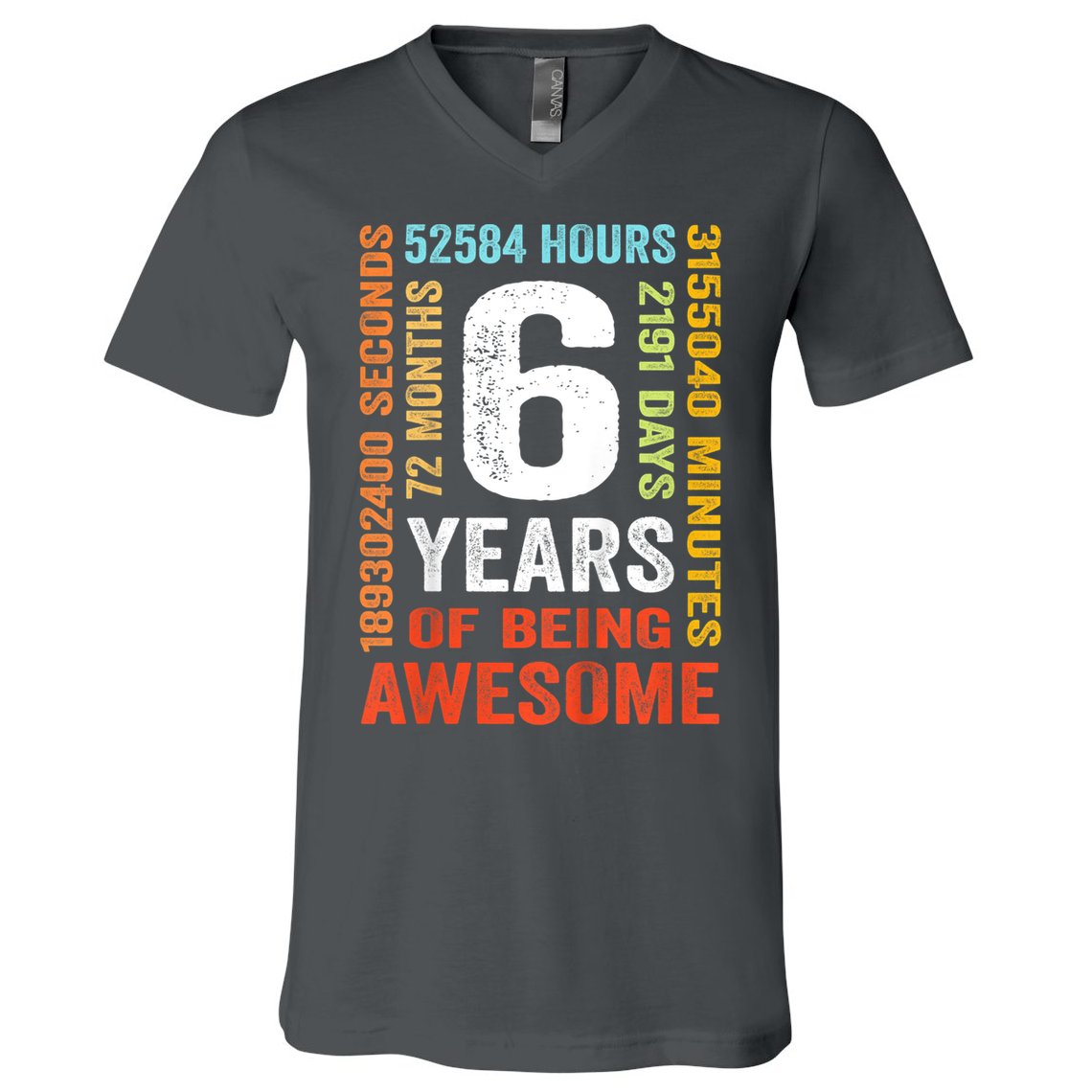 Kids 6th Birthday 6 Years Old Vintage Retro 72 Months V-Neck T-Shirt