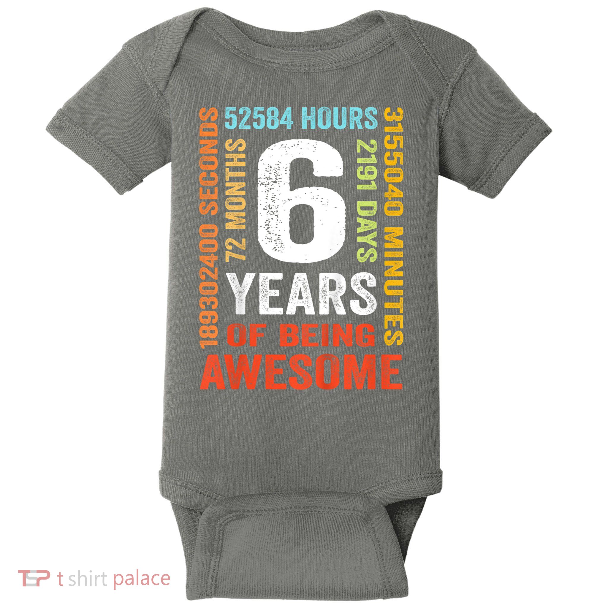 Kids 6th Birthday 6 Years Old Vintage Retro 72 Months Baby Bodysuit