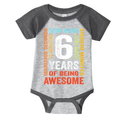 Kids 6th Birthday 6 Years Old Vintage Retro 72 Months Infant Baby Jersey Bodysuit
