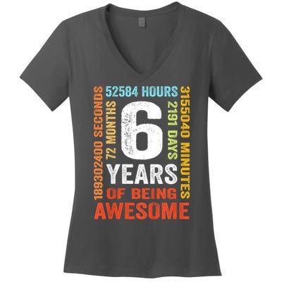 Kids 6th Birthday 6 Years Old Vintage Retro 72 Months Women's V-Neck T-Shirt