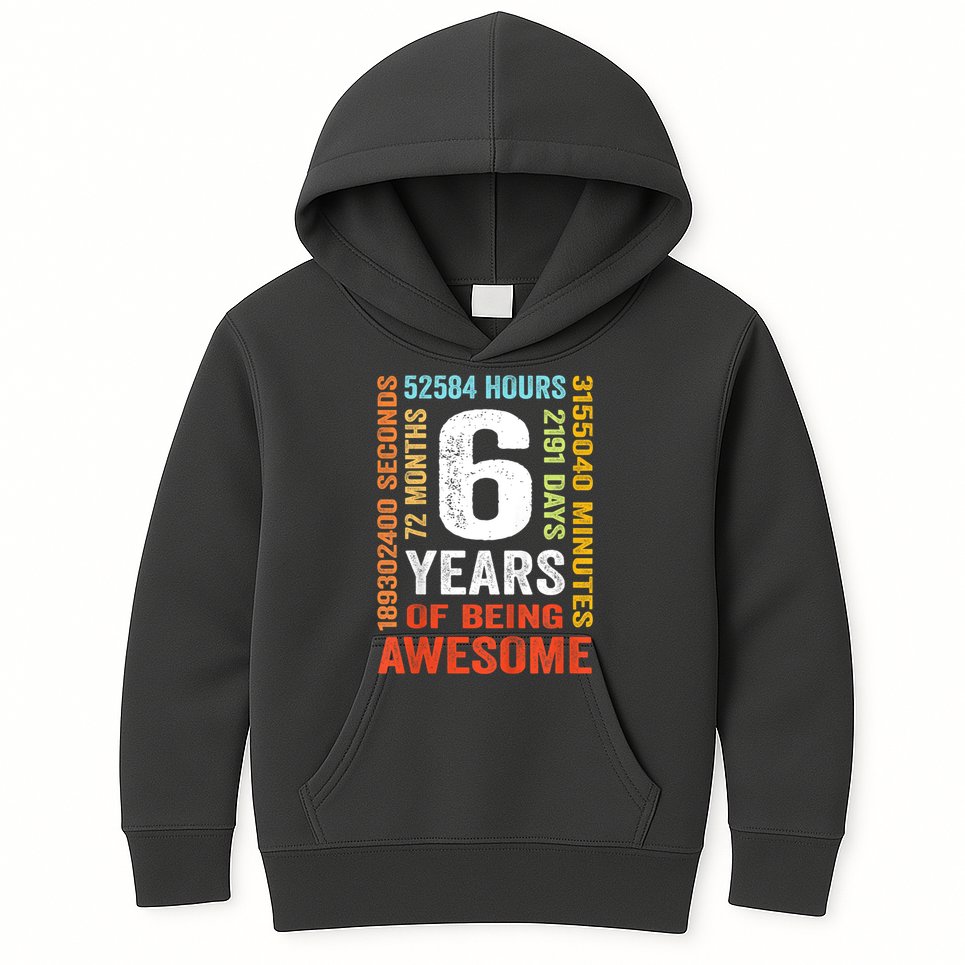 Kids 6th Birthday 6 Years Old Vintage Retro 72 Months Kids Hoodie