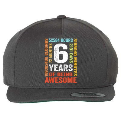 Kids 6th Birthday 6 Years Old Vintage Retro 72 Months Wool Snapback Cap