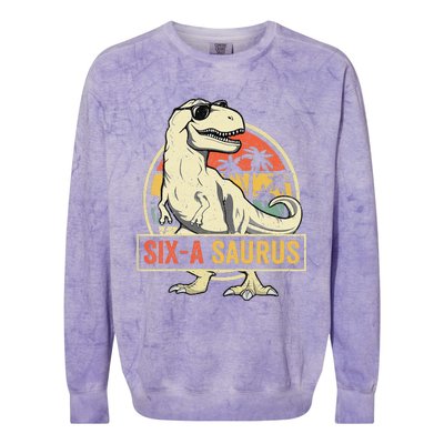 Kids 6 Year Old Dinosaur Birthday 6th T Rex Dino Six Saurus Colorblast Crewneck Sweatshirt