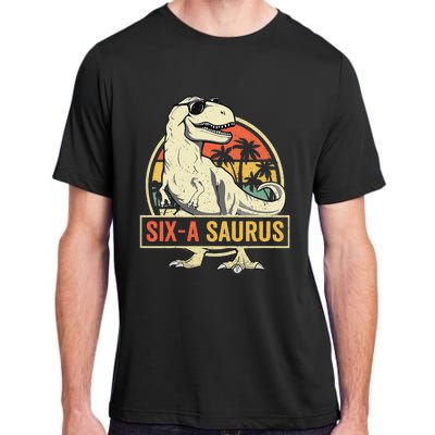 Kids 6 Year Old Dinosaur Birthday 6th T Rex Dino Six Saurus Adult ChromaSoft Performance T-Shirt