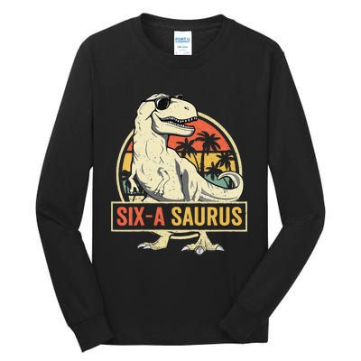 Kids 6 Year Old Dinosaur Birthday 6th T Rex Dino Six Saurus Tall Long Sleeve T-Shirt