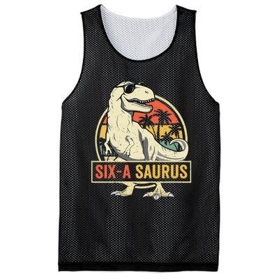 Kids 6 Year Old Dinosaur Birthday 6th T Rex Dino Six Saurus Mesh Reversible Basketball Jersey Tank