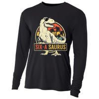 Kids 6 Year Old Dinosaur Birthday 6th T Rex Dino Six Saurus Cooling Performance Long Sleeve Crew