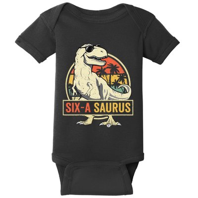 Kids 6 Year Old Dinosaur Birthday 6th T Rex Dino Six Saurus Baby Bodysuit