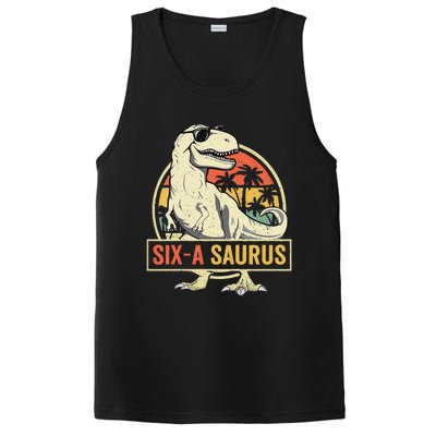 Kids 6 Year Old Dinosaur Birthday 6th T Rex Dino Six Saurus PosiCharge Competitor Tank