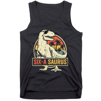 Kids 6 Year Old Dinosaur Birthday 6th T Rex Dino Six Saurus Tank Top