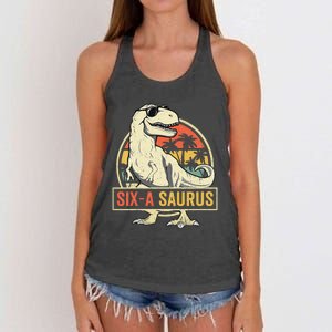 Kids 6 Year Old Dinosaur Birthday 6th T Rex Dino Six Saurus Women's Knotted Racerback Tank